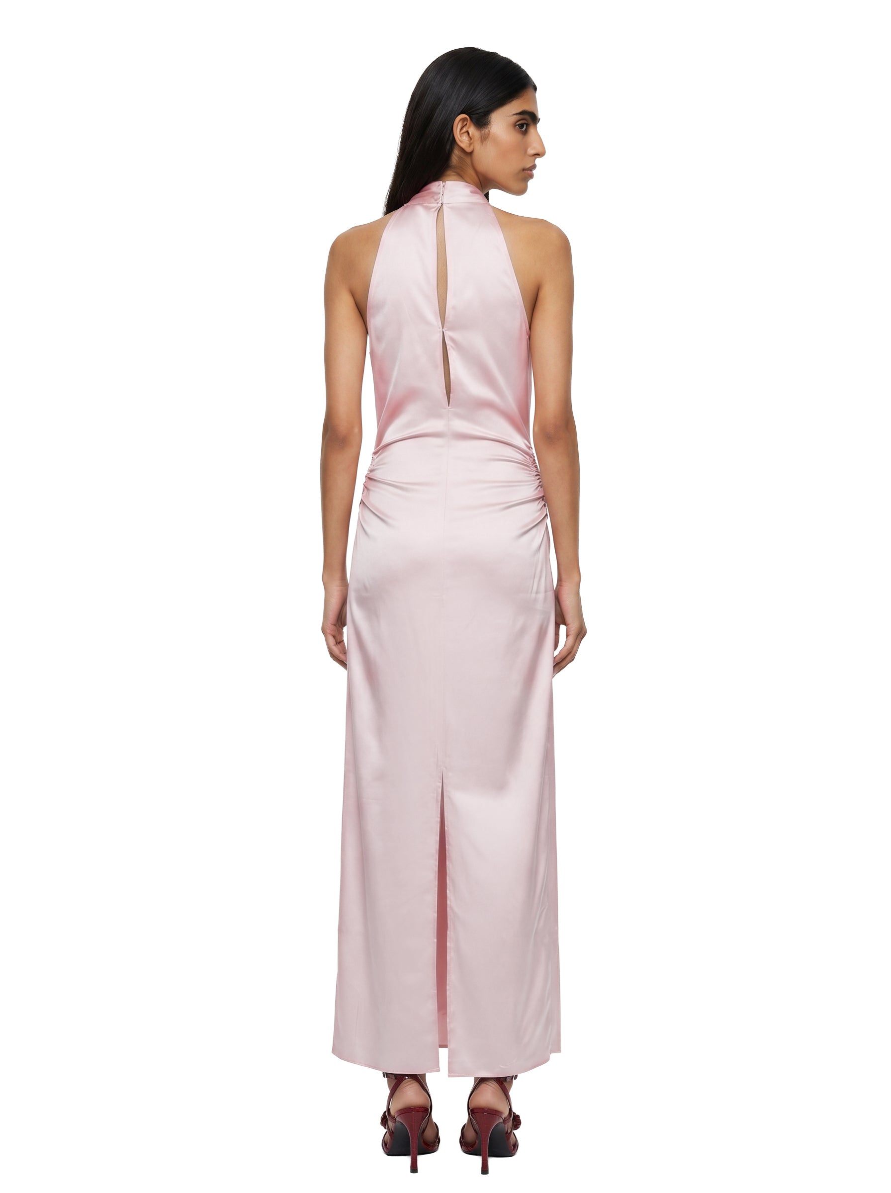 Abito maxi satinato in rosa 