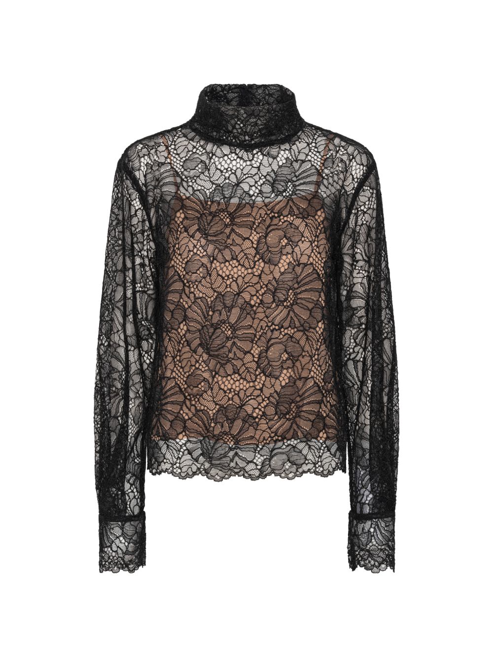 Blusa a collo alto in pizzo in nero 
