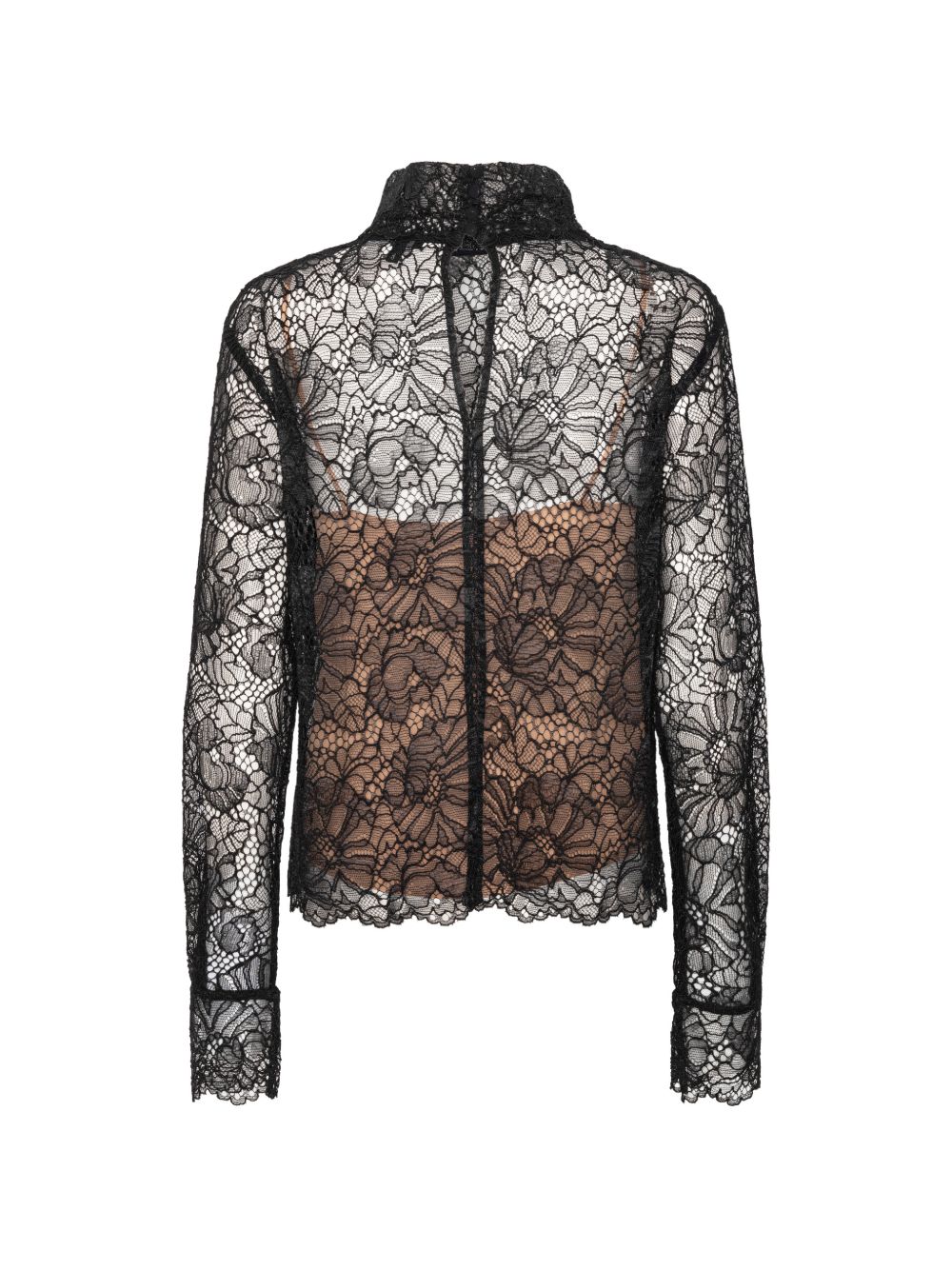 Blusa a collo alto in pizzo in nero 