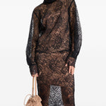Gonna midi in pizzo in nero 