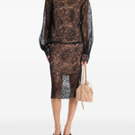 Gonna midi in pizzo in nero 