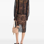 Gonna midi in pizzo in nero 