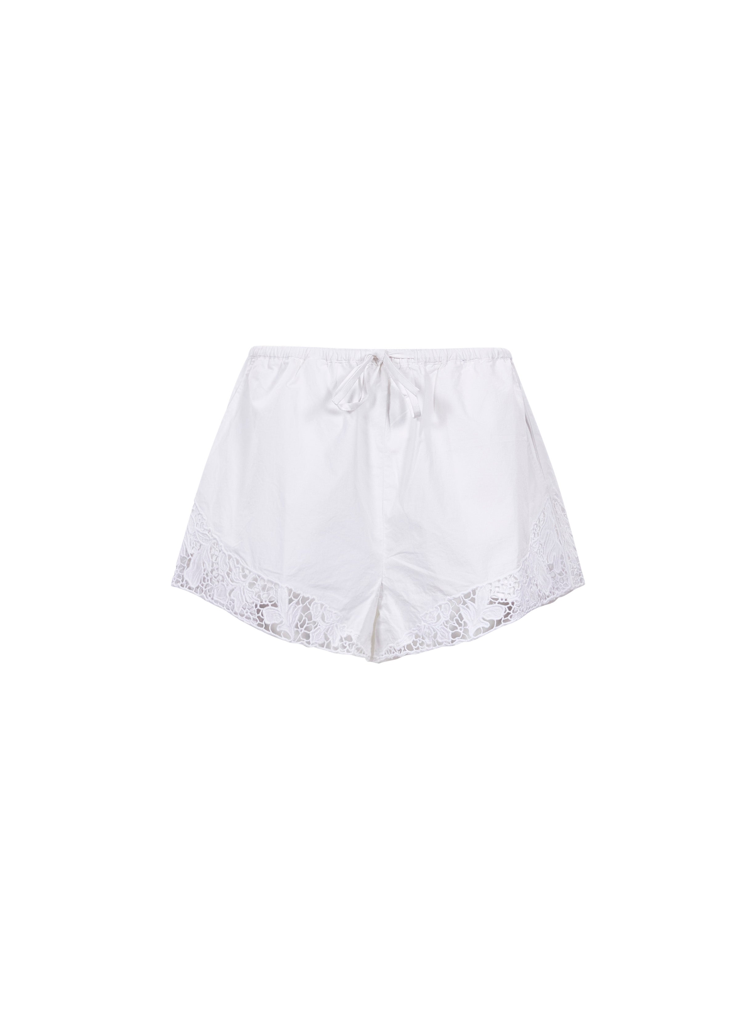 Shorts con orlo in pizzo bianco 