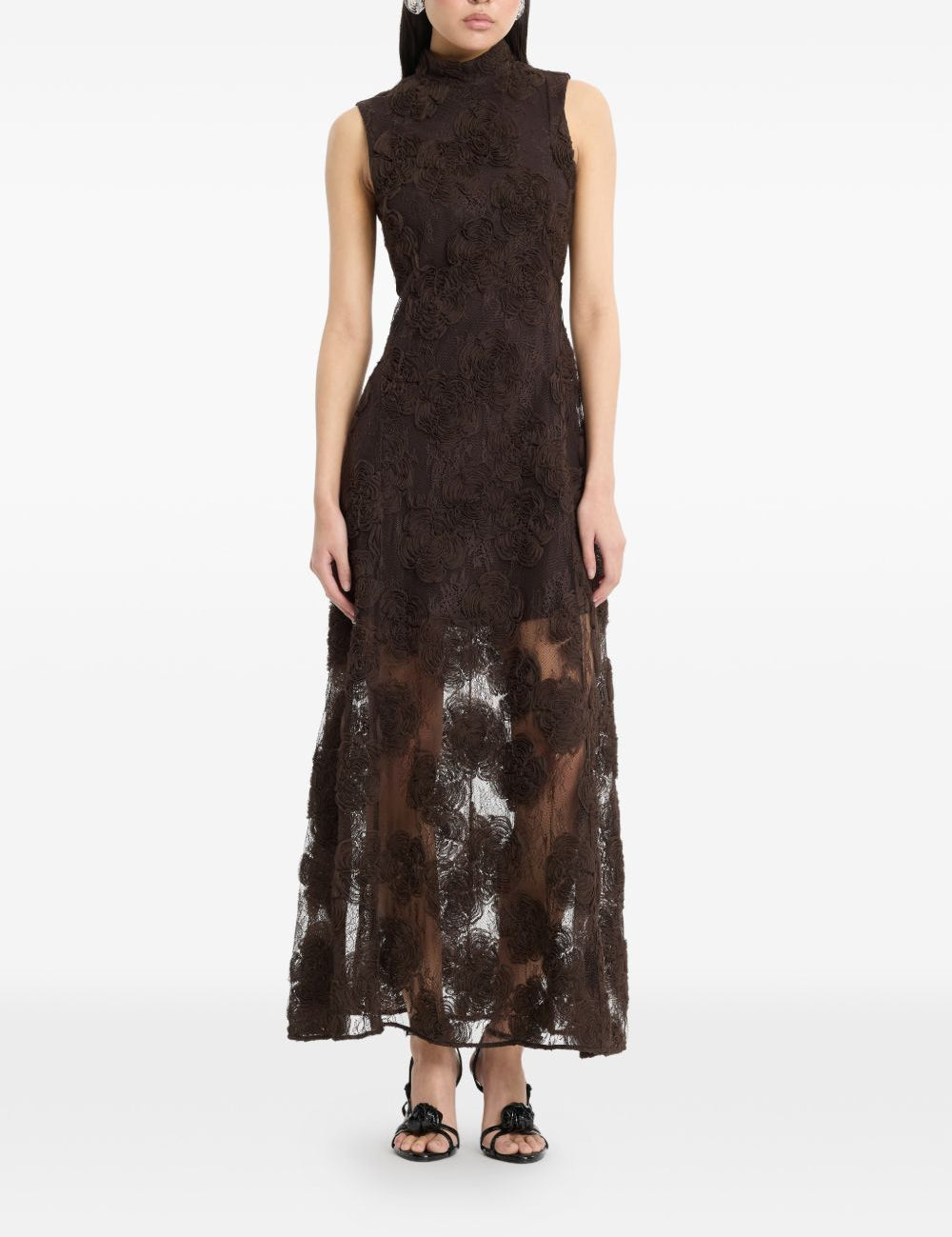 Abito lungo in pizzo a fiori in marrone 