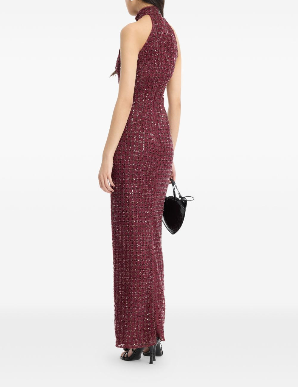 Abito lungo con paillettes in bordeaux 