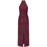 Abito lungo con paillettes in bordeaux 