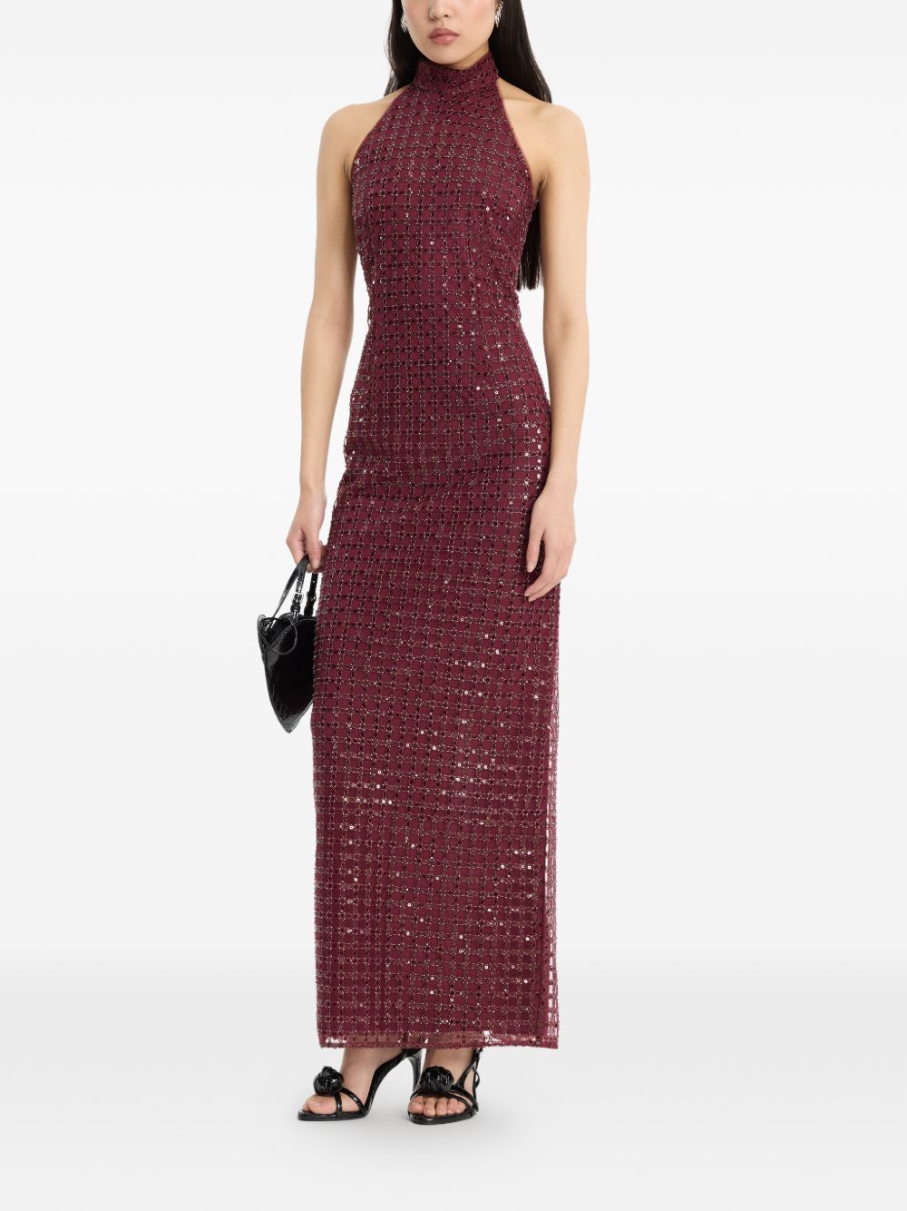 Abito lungo con paillettes in bordeaux 