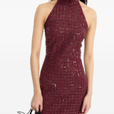 Abito lungo con paillettes in bordeaux 