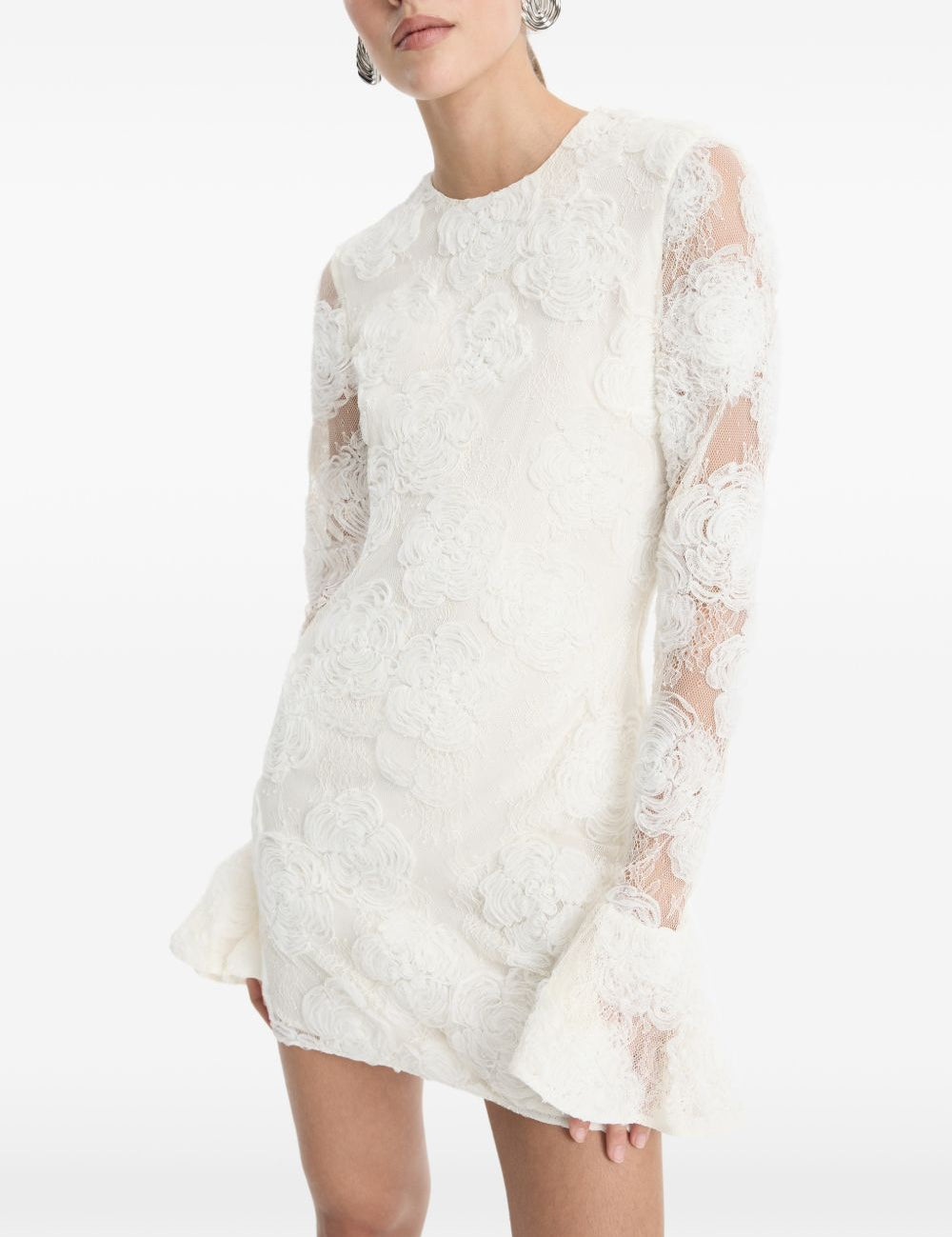Abito mini in pizzo floreale in bianco 