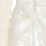 Abito lungo con nodo e paillettes in bianco 