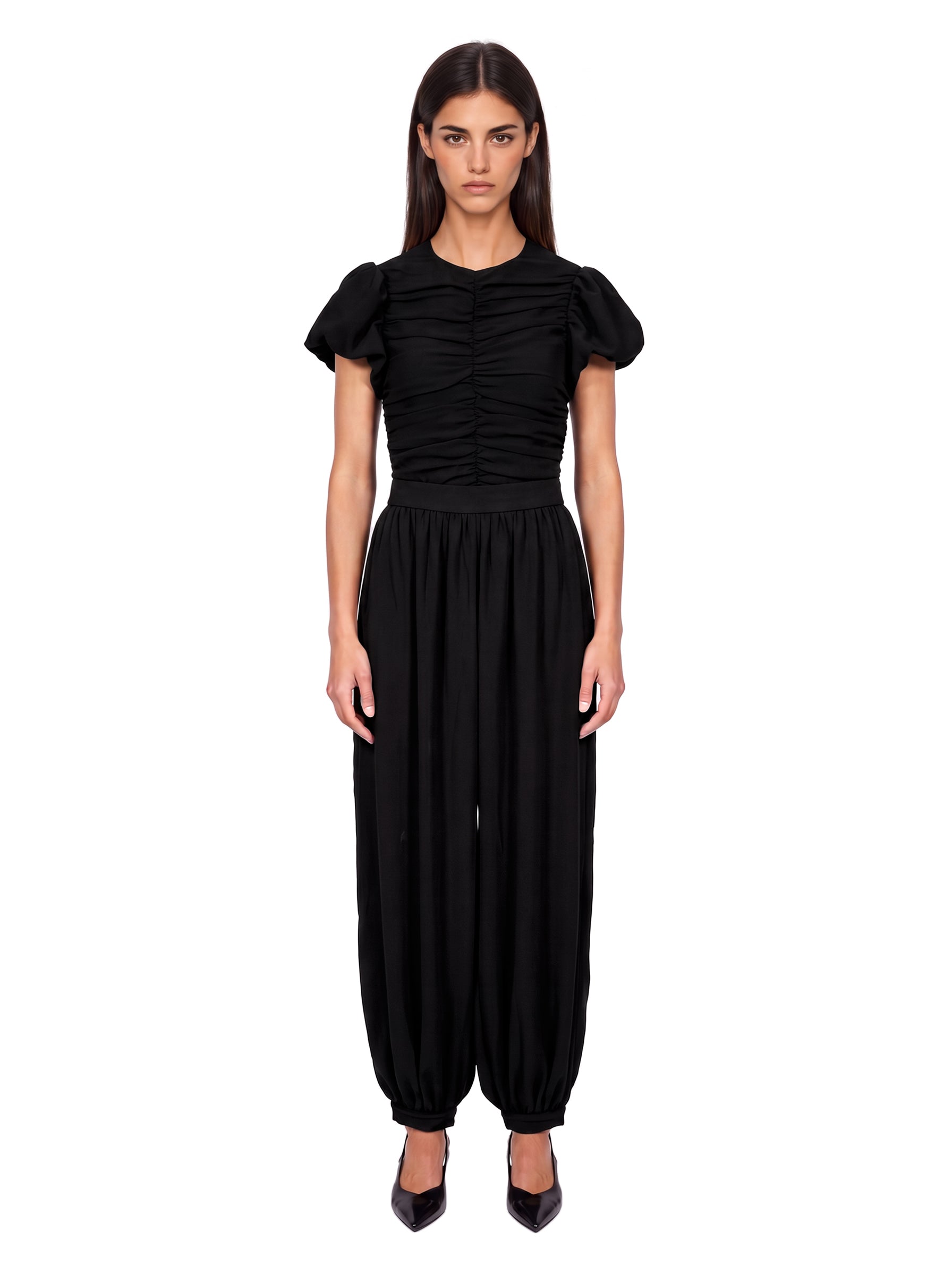 Pantalone a palloncino con pences in nero 