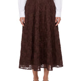 Gonna midi con fiori applicati in marrone 