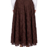 Gonna midi con fiori applicati in marrone 