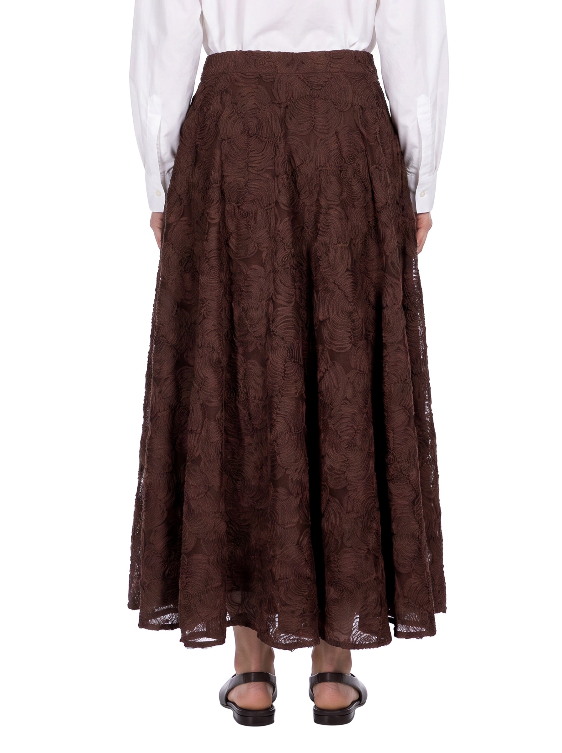 Gonna midi con fiori applicati in marrone 