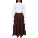 Gonna midi con fiori applicati in marrone 