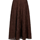 Gonna midi con fiori applicati in marrone 