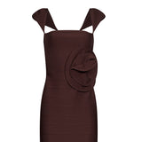 Abito mini con dettaglio floreale in marrone 