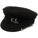 Cappello baker boy con logo in nero 