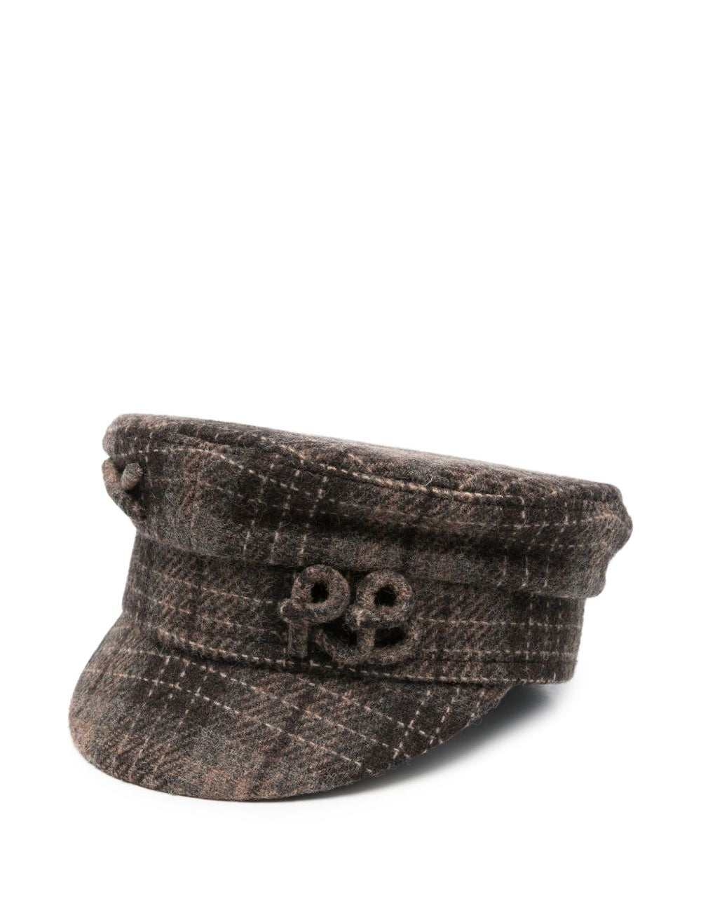 Cappello baker boy a quadri con logo in marrone 