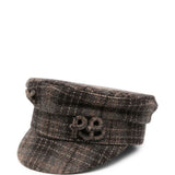 Cappello baker boy a quadri con logo in marrone 