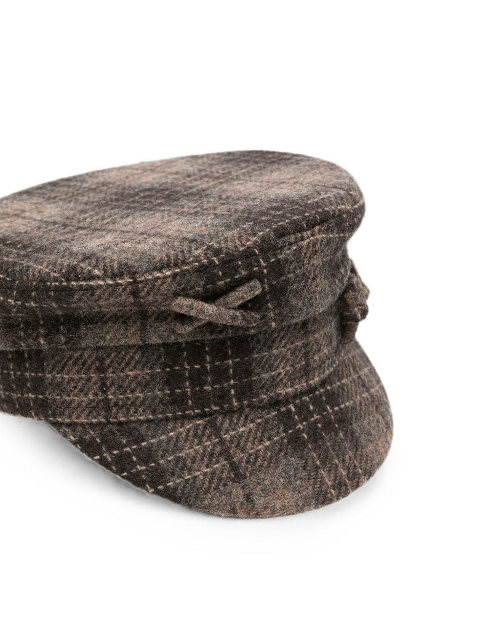 Cappello baker boy a quadri con logo in marrone 