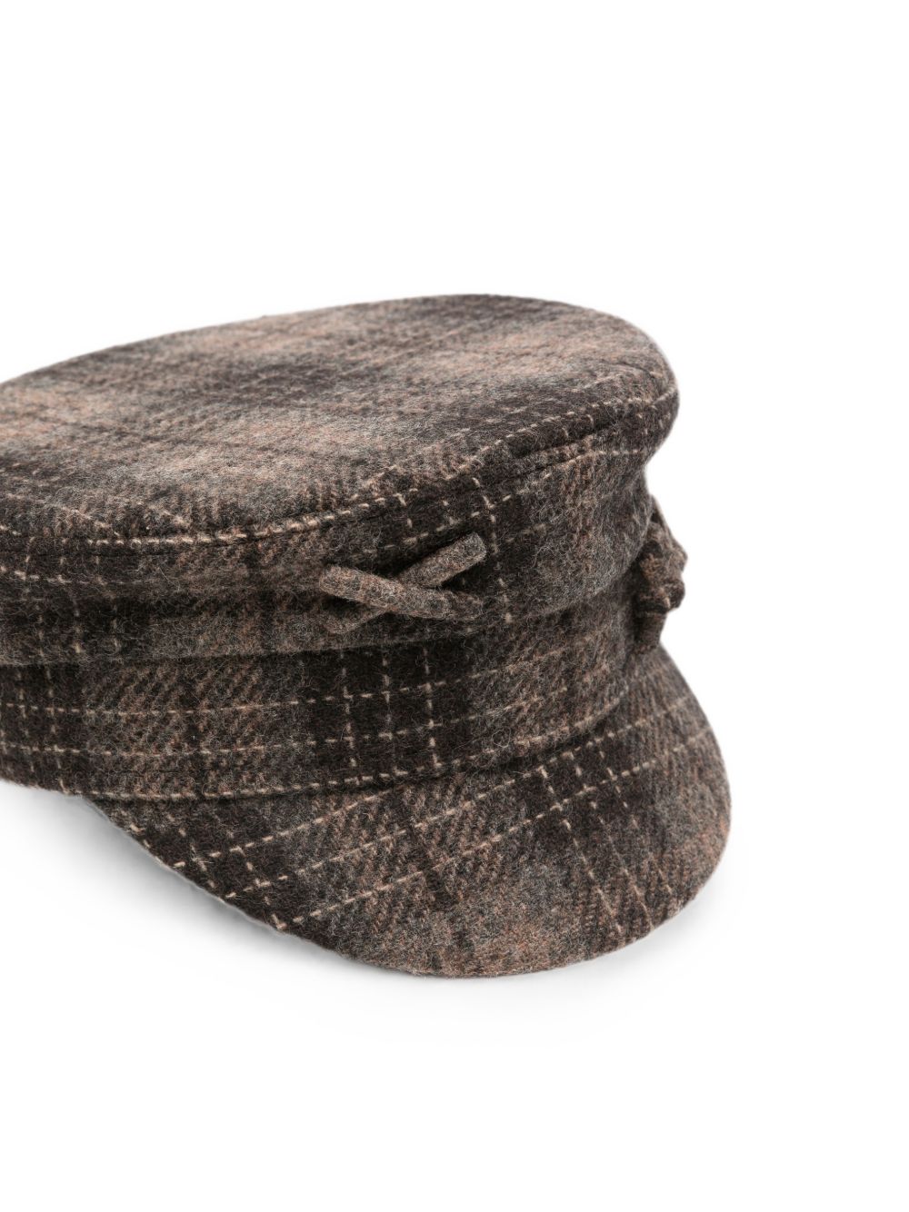 Cappello baker boy a quadri con logo in marrone 
