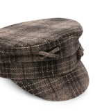 Cappello baker boy a quadri con logo in marrone 