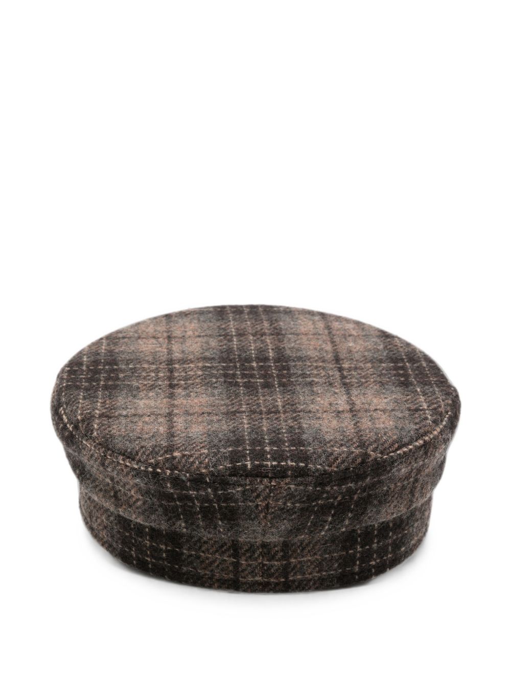 Cappello baker boy a quadri con logo in marrone 