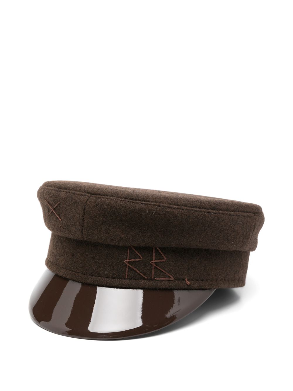 Cappello baker boy con tesa lucida in marrone 