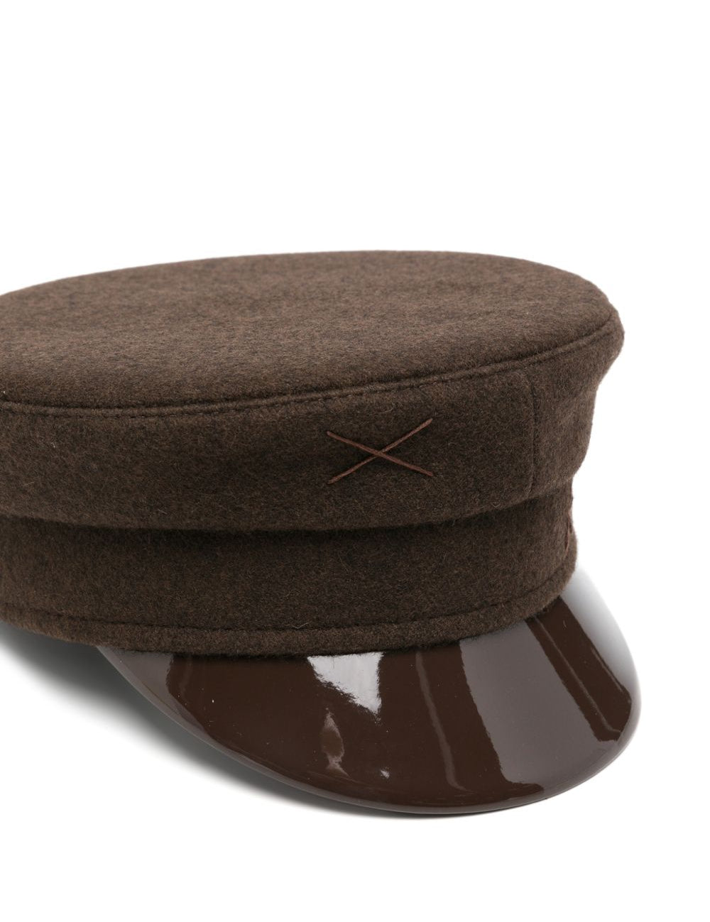 Cappello baker boy con tesa lucida in marrone 