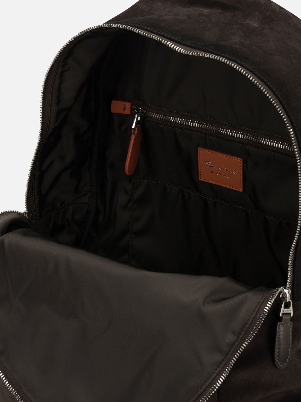 Zaino in pelle scamosciata con logo in marrone 
