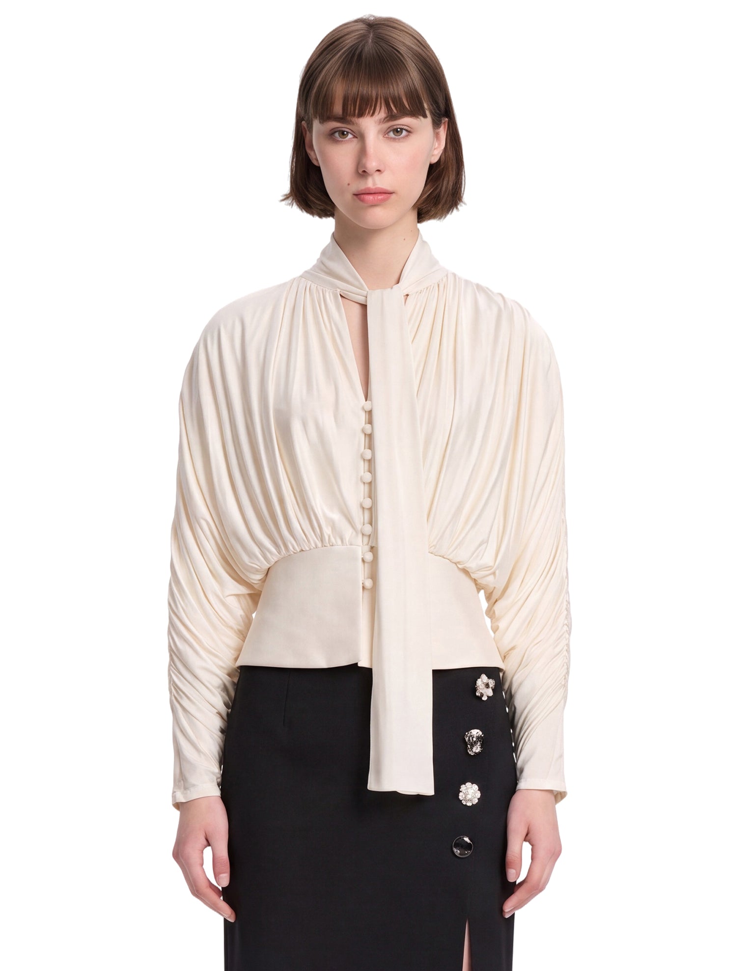 Blusa con fiocco in avorio 