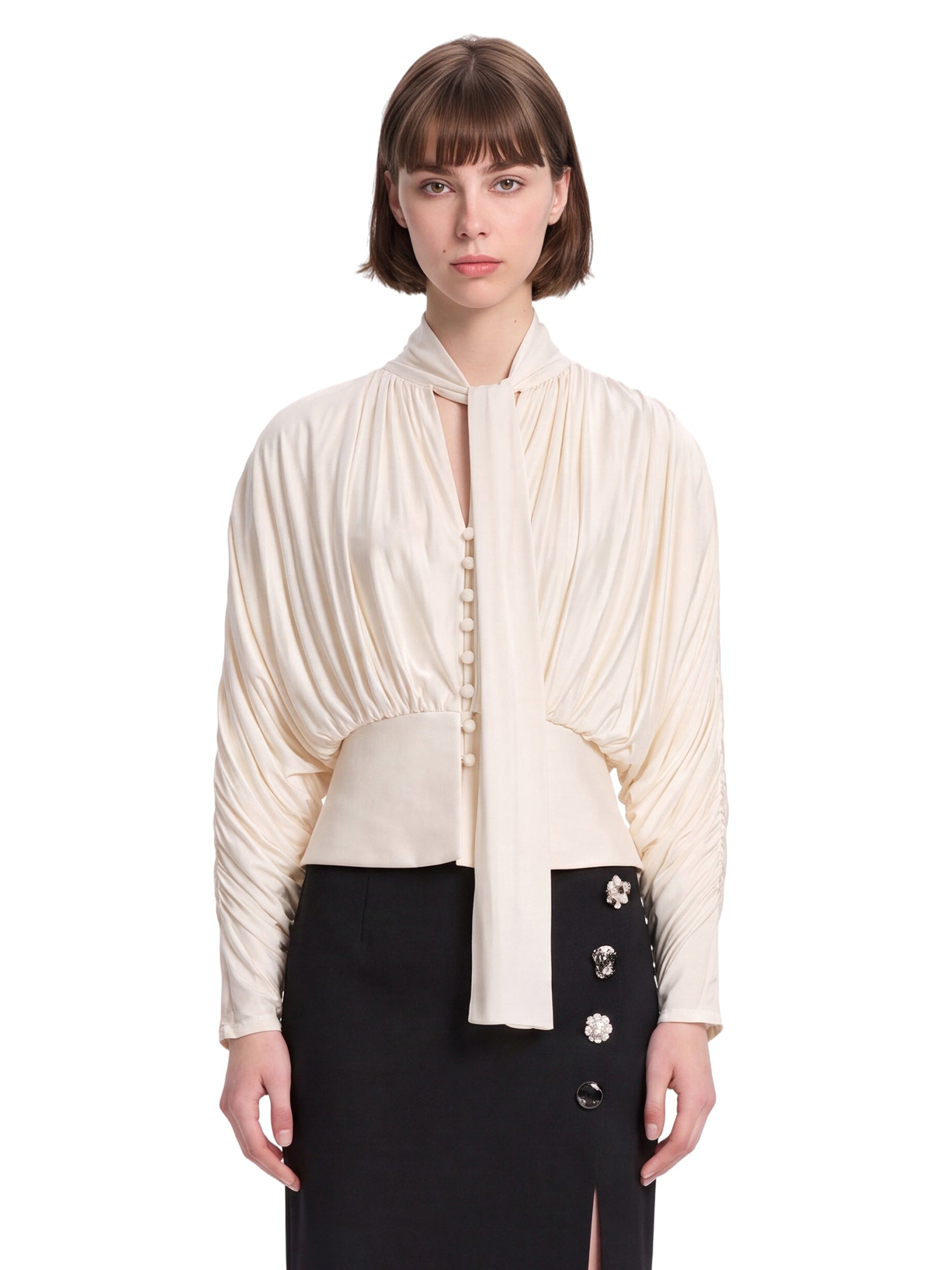 Blusa con fiocco in avorio 