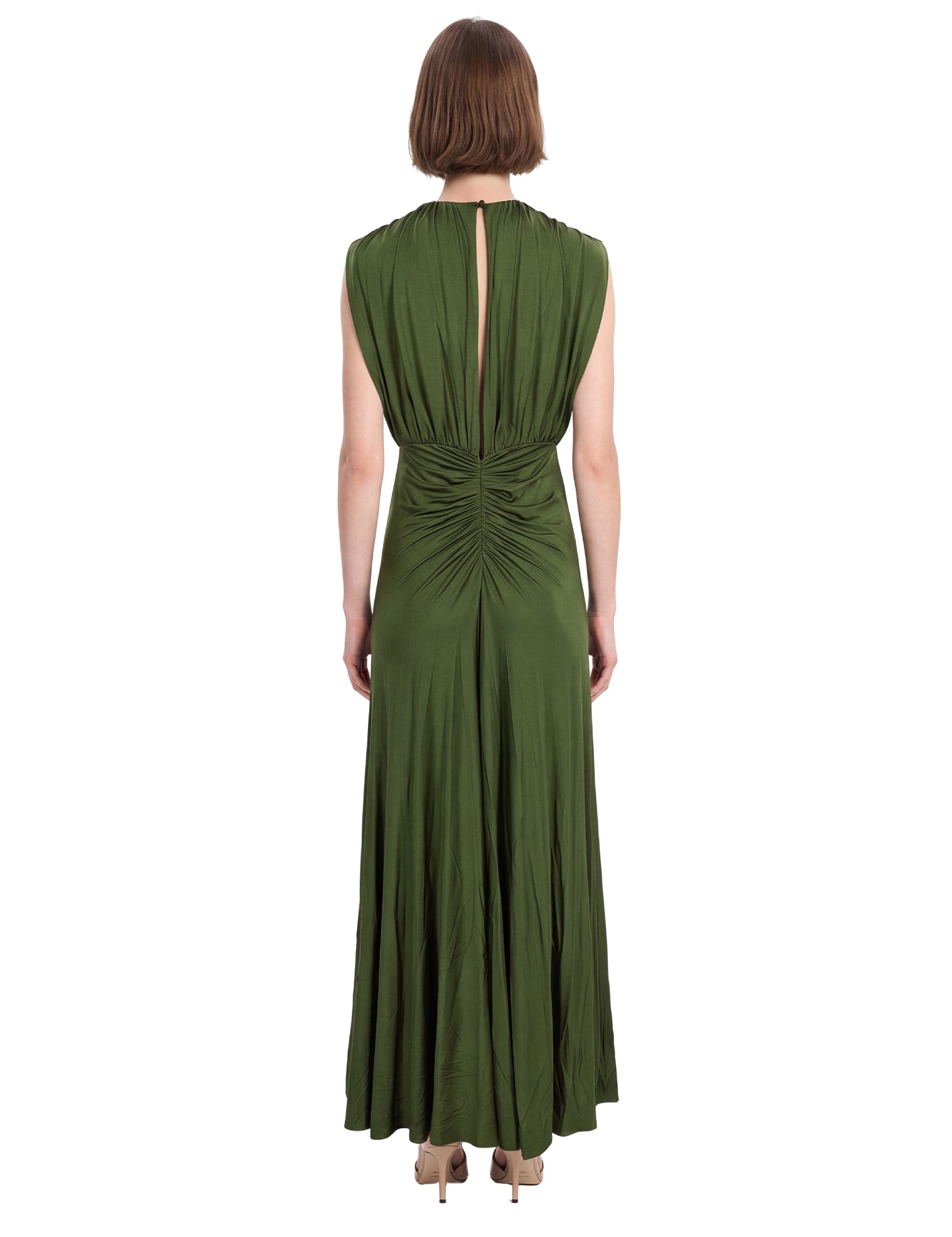 Abito lungo drappeggiato in verde 
