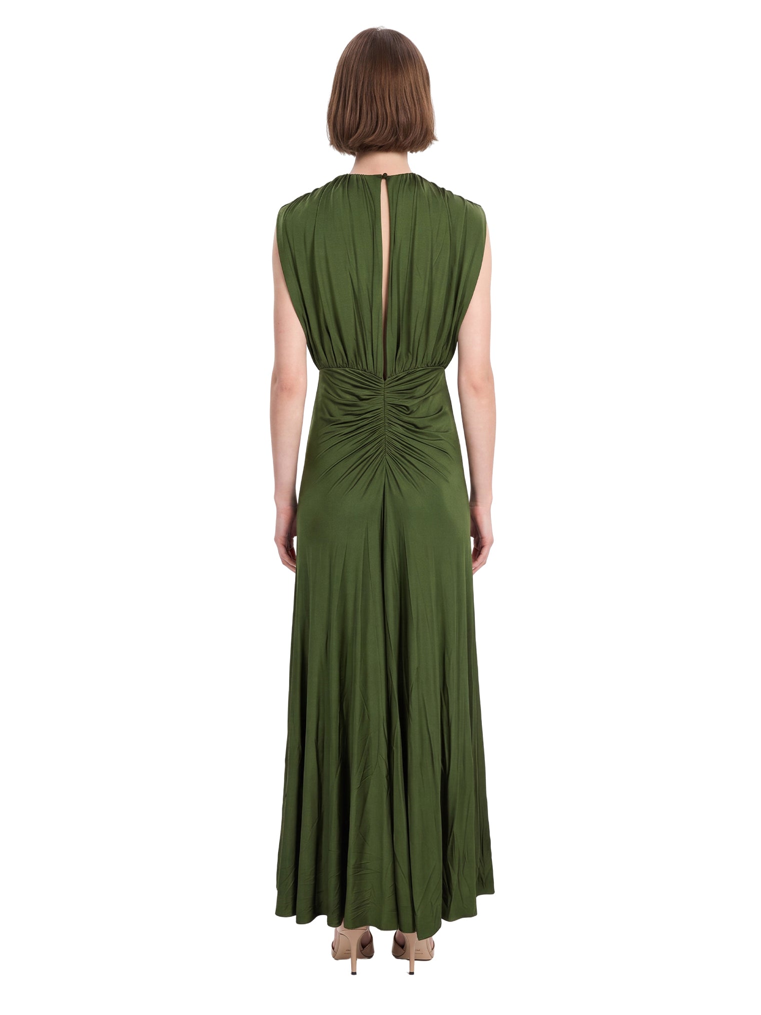 Abito lungo drappeggiato in verde 