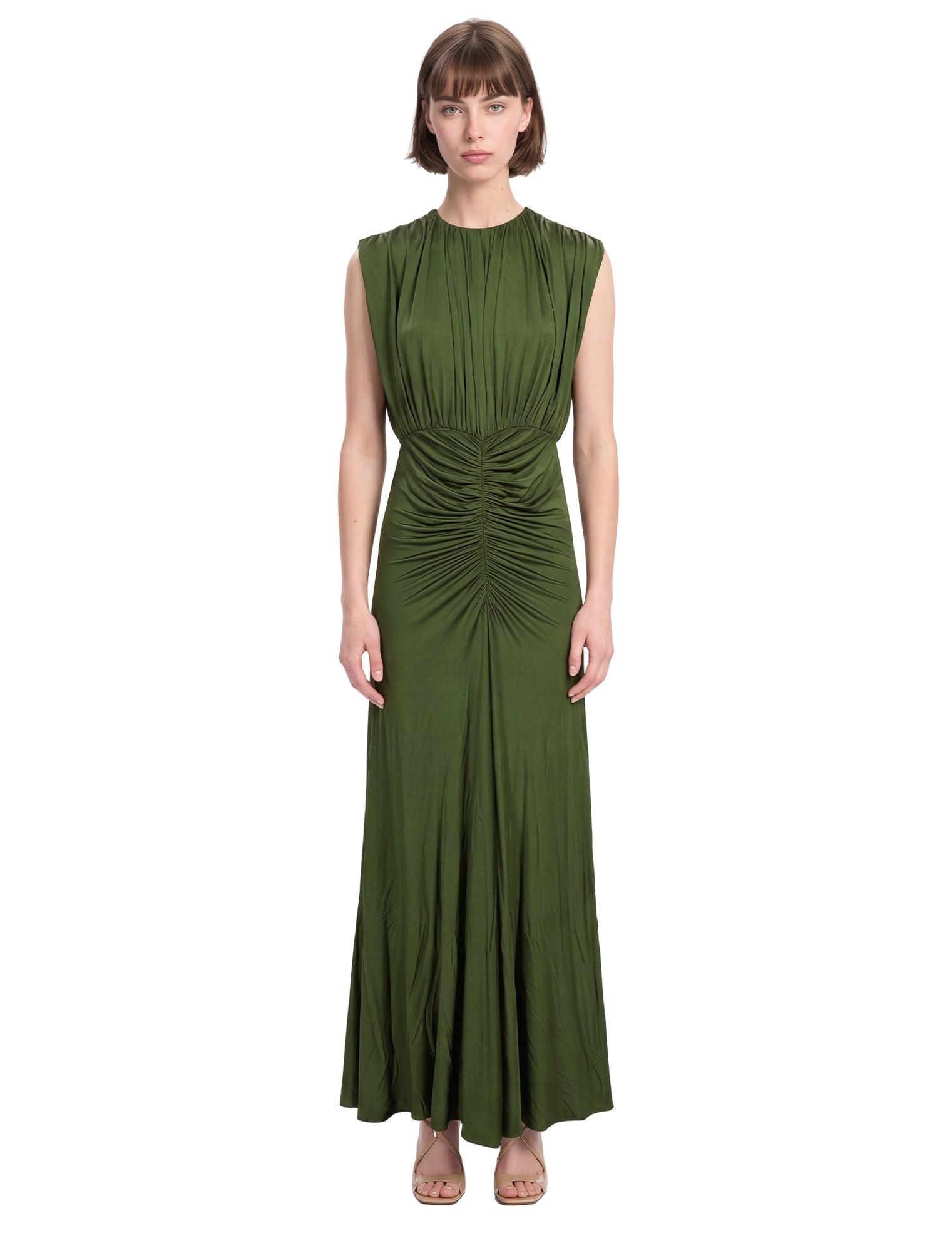 Abito lungo drappeggiato in verde 
