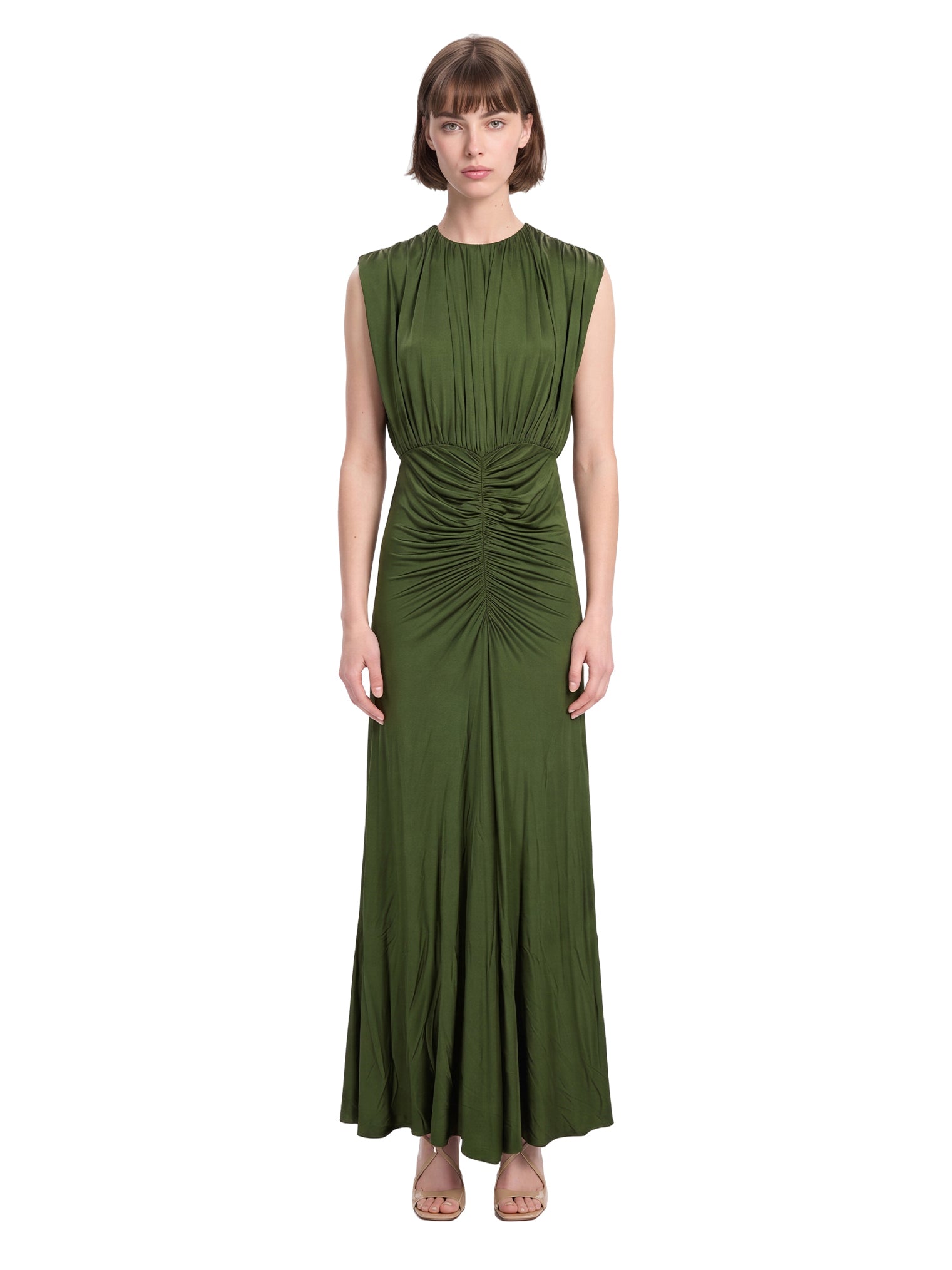 Abito lungo drappeggiato in verde 