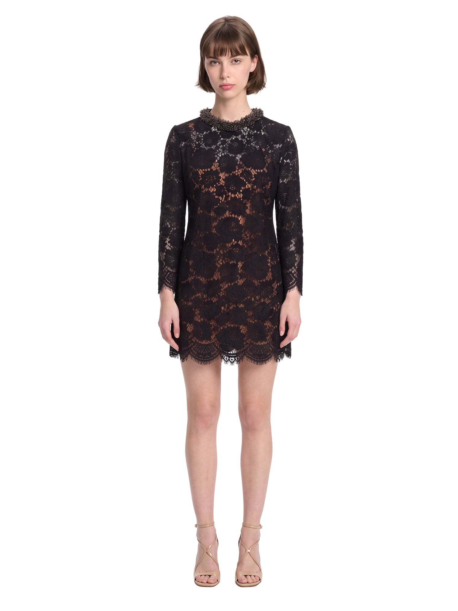 Abito mini in pizzo in nero 