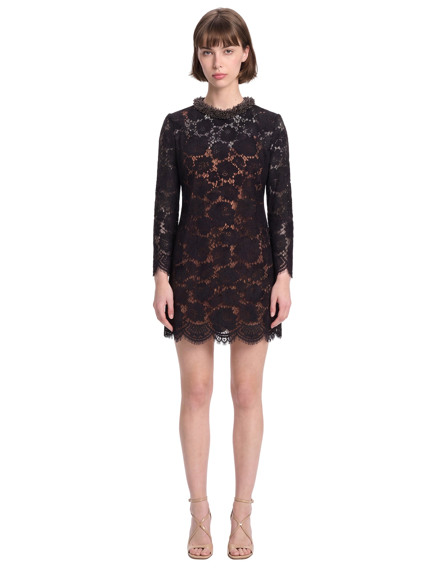 Abito mini in pizzo in nero 