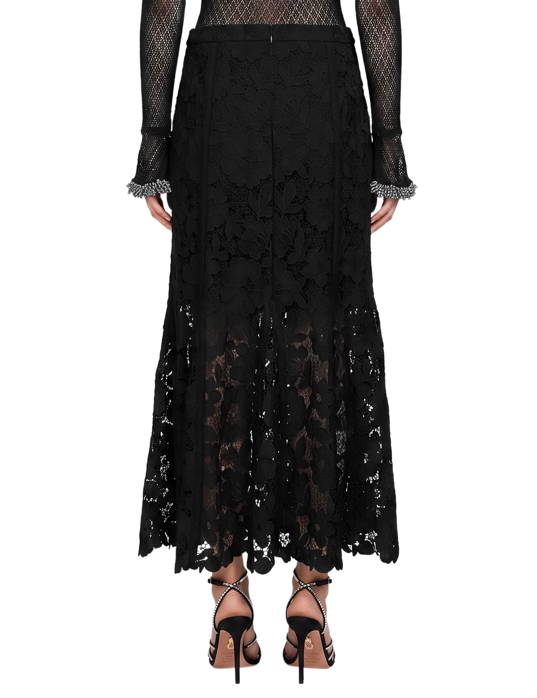 Gonna midi in pizzo in nero 