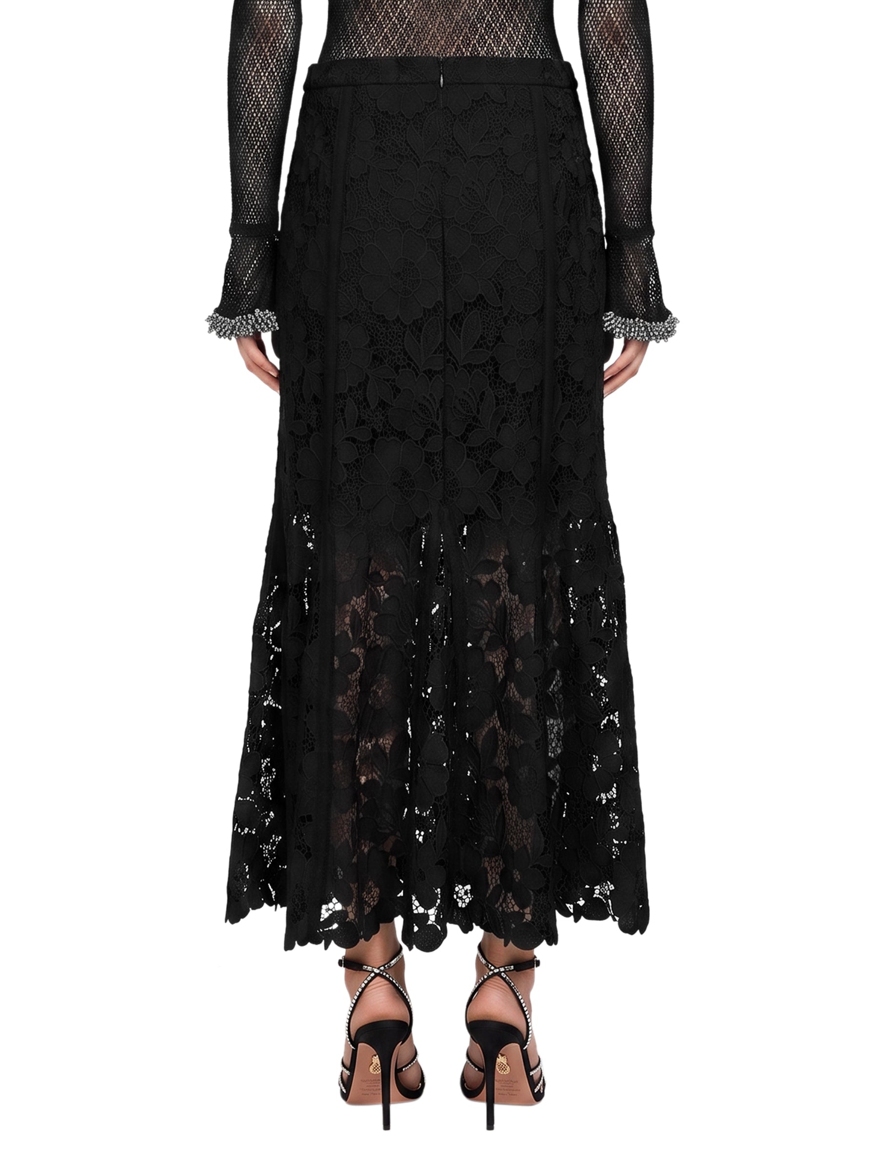 Gonna midi in pizzo in nero 