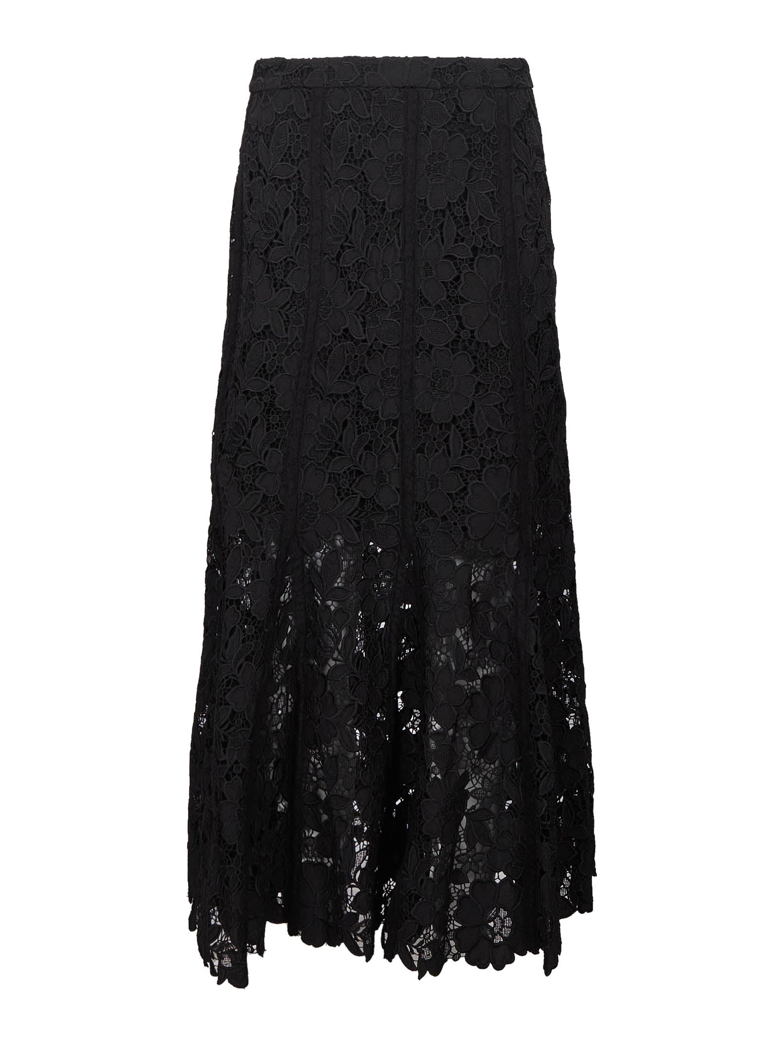 Gonna midi in pizzo in nero 