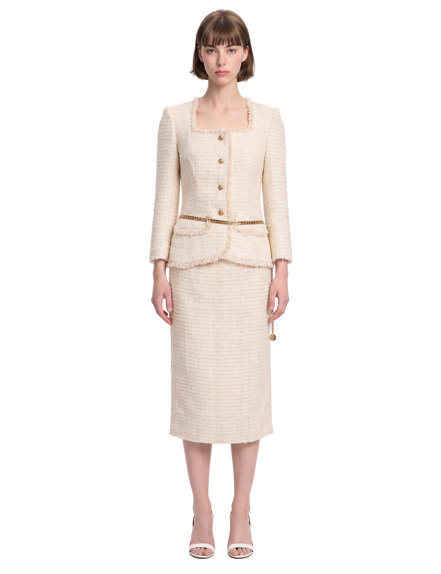 Abito midi boucle in avorio 