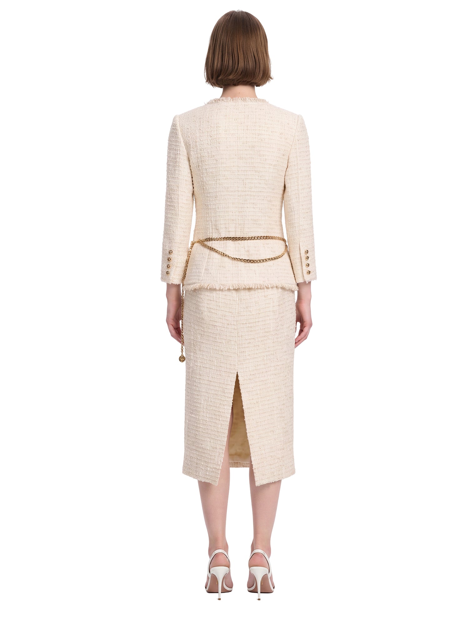 Abito midi boucle in avorio 