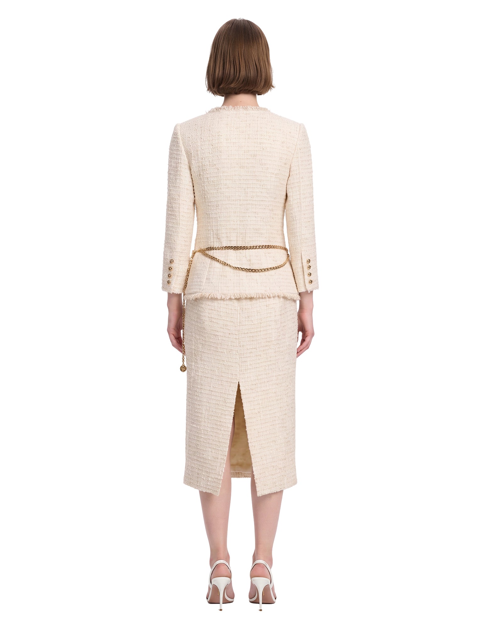Abito midi boucle in avorio 