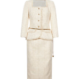 Abito midi boucle in avorio 