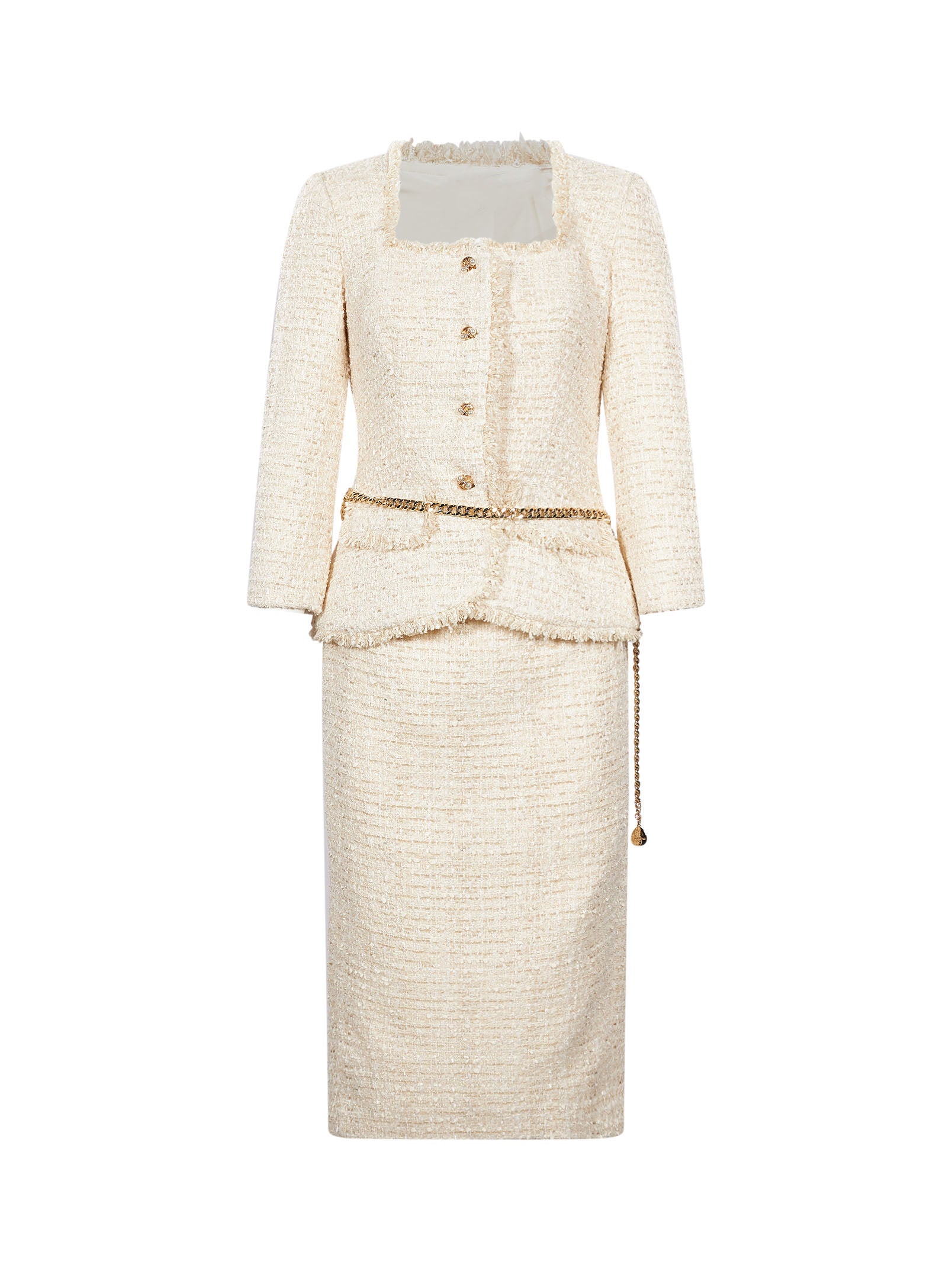 Abito midi boucle in avorio 