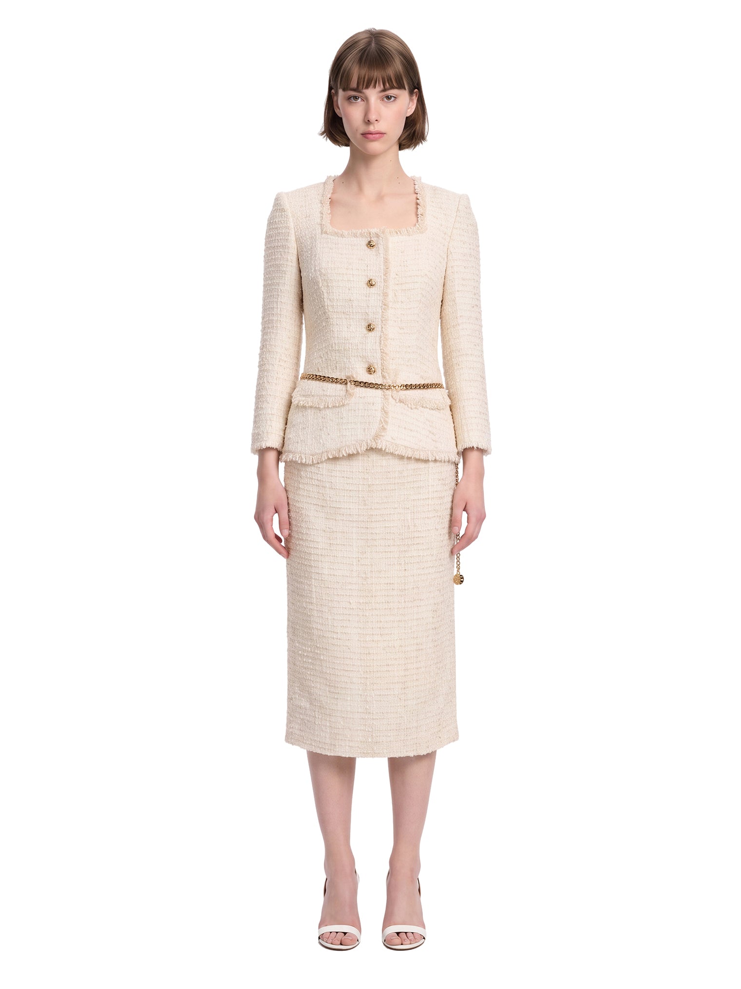 Abito midi boucle in avorio 