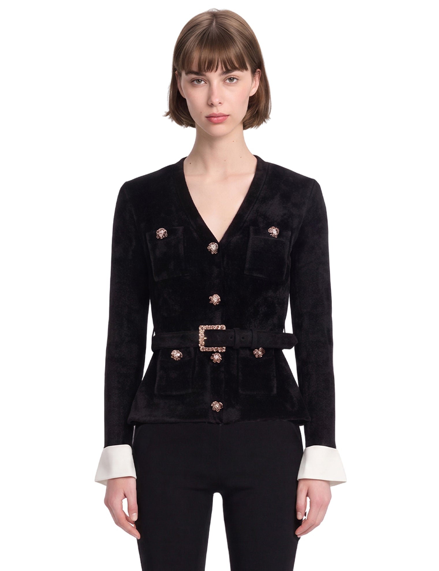 Top scollo a V in maglia in nero 