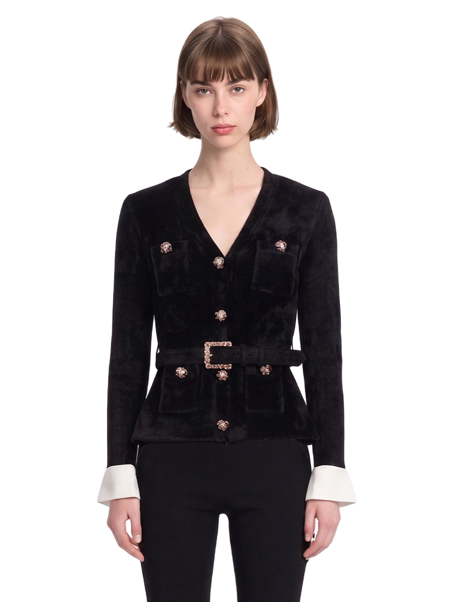 Top scollo a V in maglia in nero 
